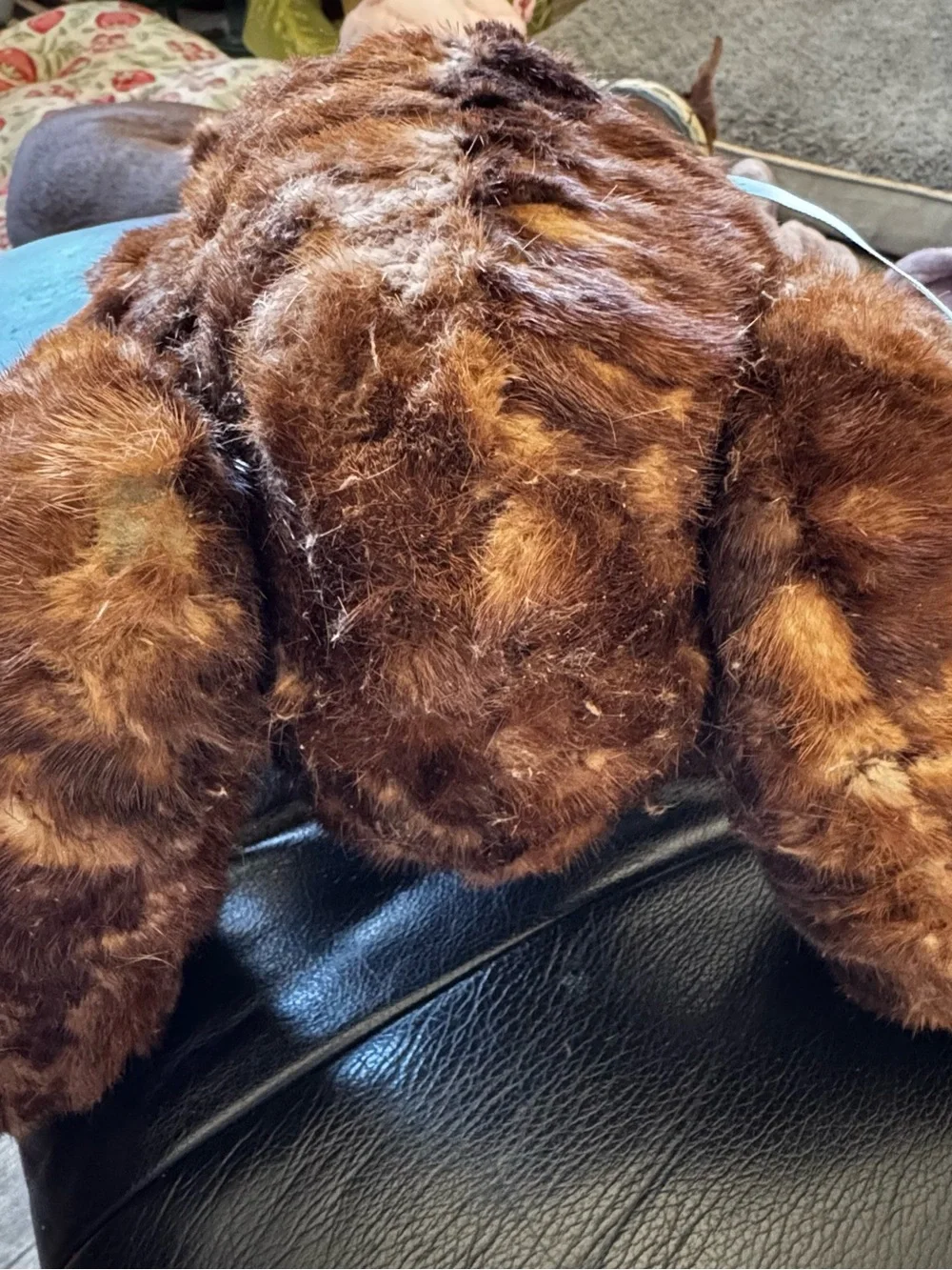 Vintage artist-made jointed teddy bear with real mink fur,  19” standing